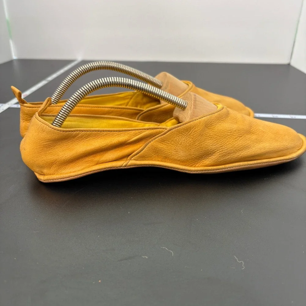 Evans Mens Travel Slippers 10 Tan Leather‎ Vintage Packable Flats with Pouch